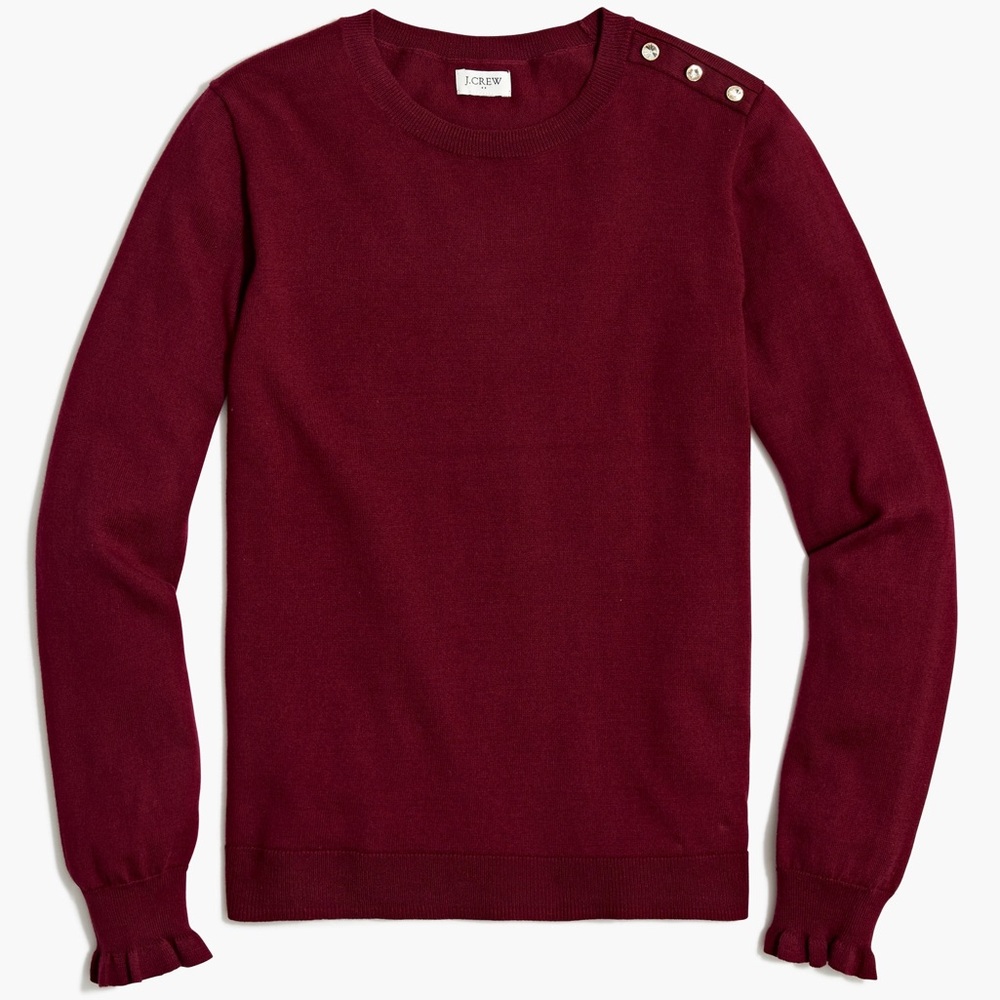 J. Crew Rhinestone Ruffle Sweater Burgundy